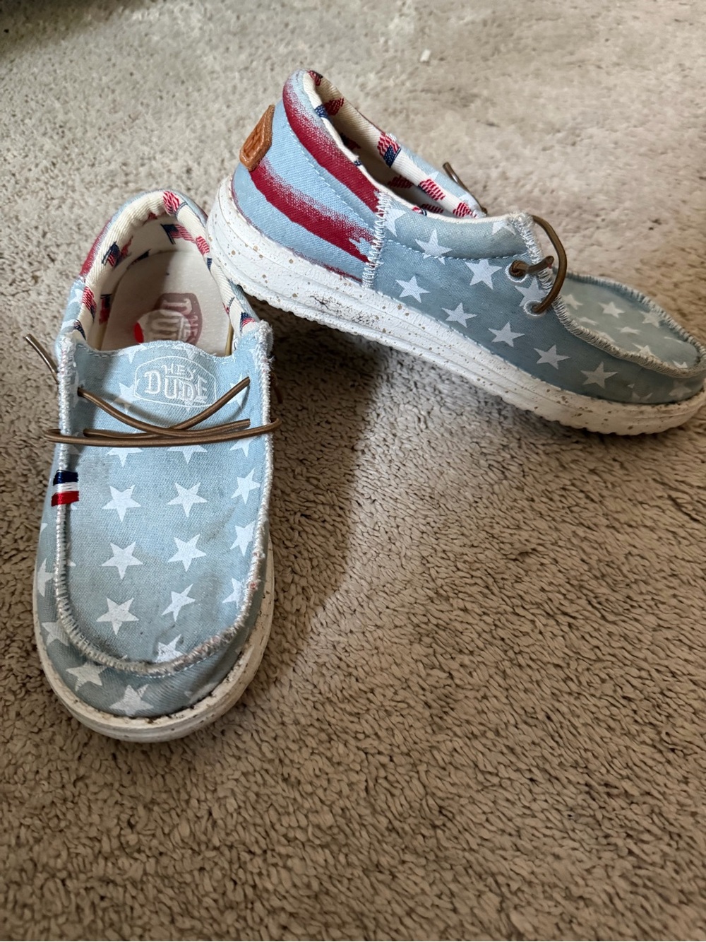 Hey Dude Kids Light Blue Stars Slip-On Sneakers with Red Accent